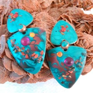 Vintage Copper Tone Enamel Look Stud Earrings